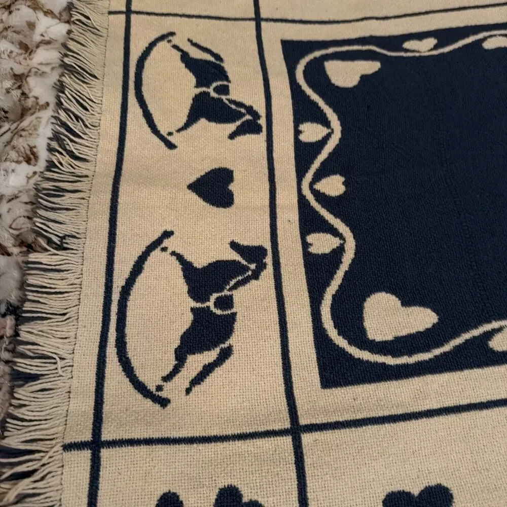 Vtg Goodwin Weavers Reversible Throw Blanket Tapestry Heart Horse 32x42 USA. GUC